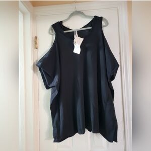 Black Cold Shoulder Swim Thick Coverup Beach Travel Pool S/M Resortwear Vacay